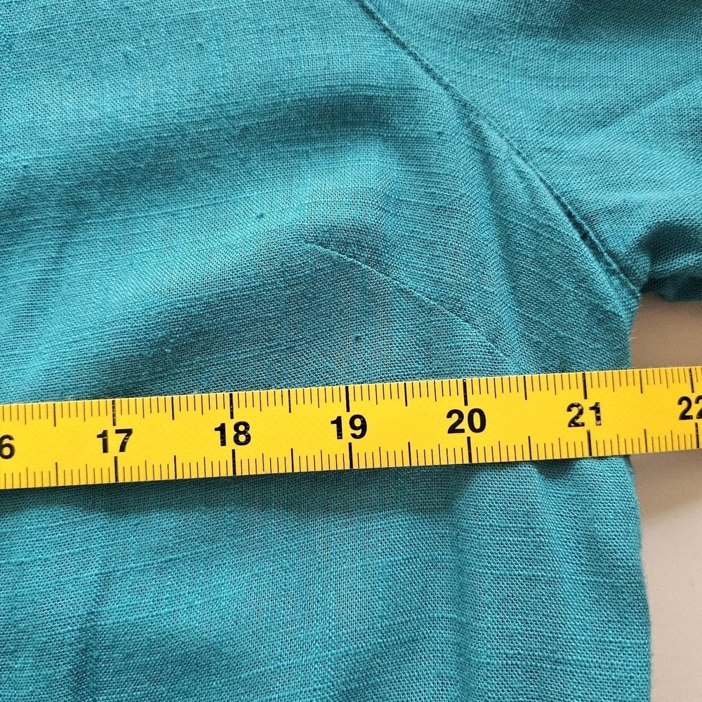 J. Jill Dress Large Teal Blue Linen Blend Tiered Pin Tuck Pleated Midi Boho - Picture 6 of 10